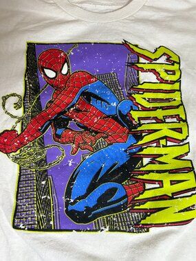 Marvel T Shirt Mens 2XL White Graphic Print Spider-Man 100% cotton minor flaw